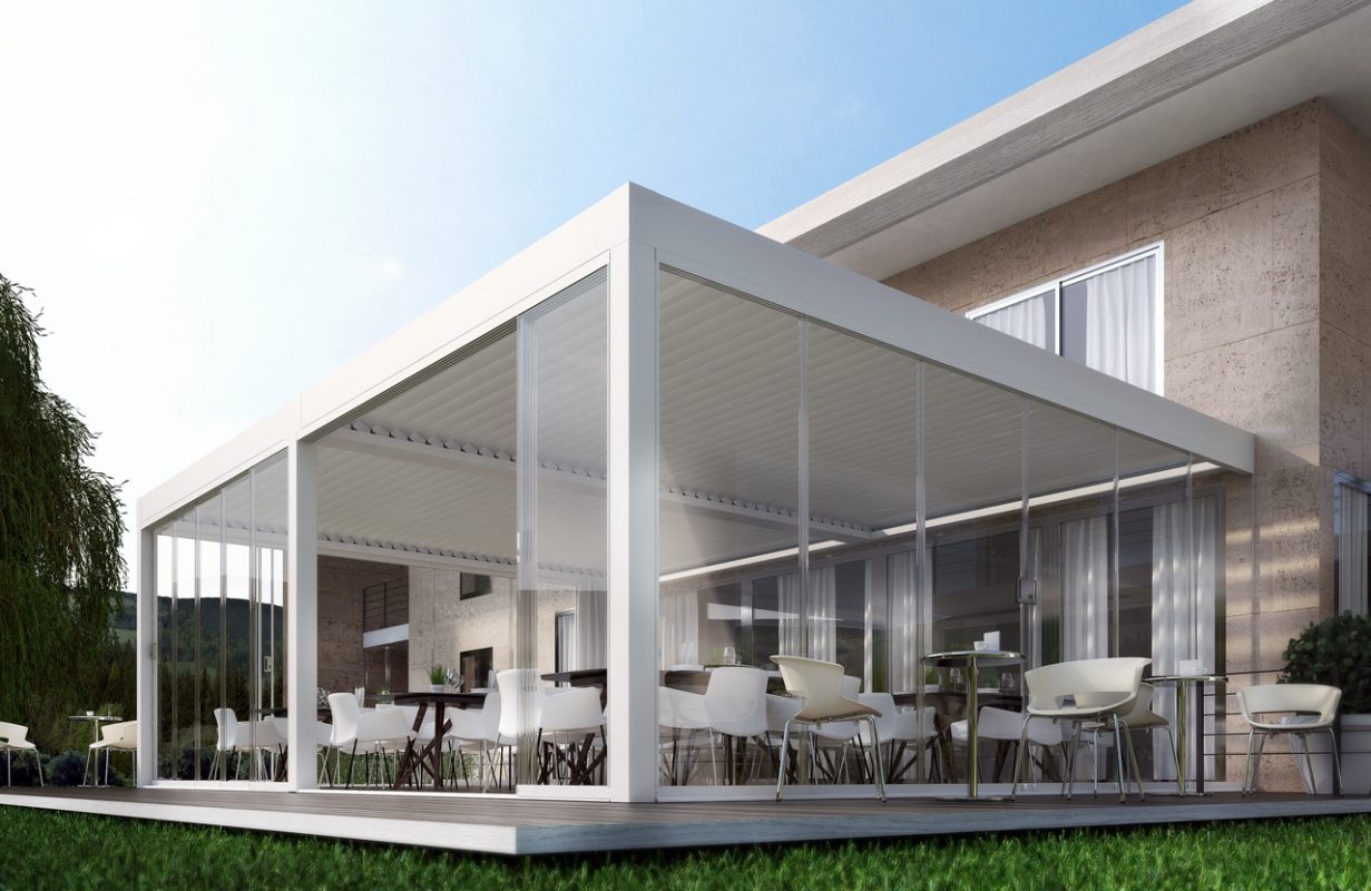 bioklimatik pergola sistemi alüminyum motorlu pergola teras ve bahçe uygulaması